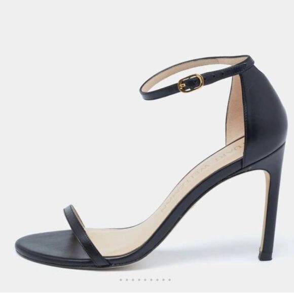 23 450.00 NWOB Stuart Weitzman Black Leather Nudistsong Ankle Cuff Sandals - Picture 2 of 10
